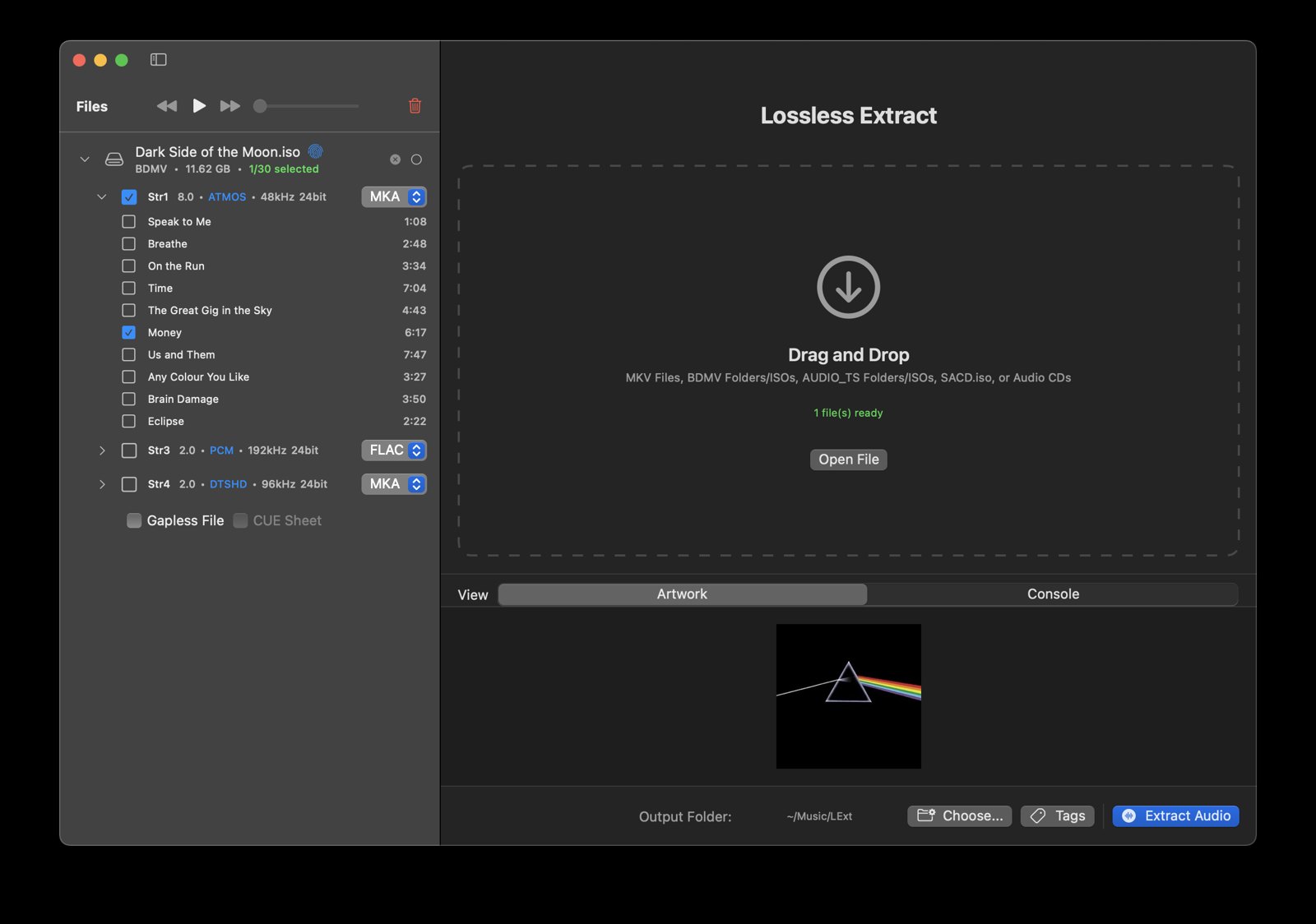 Lossless Extract 4 with a Blu-ray loaded